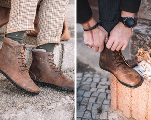 Cuidado de sus zapatos descalzos al aire libre hechos de cuero gordo